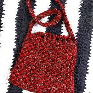 Unique Vintage 70s Red Black Macrame Boho Handbag image 8