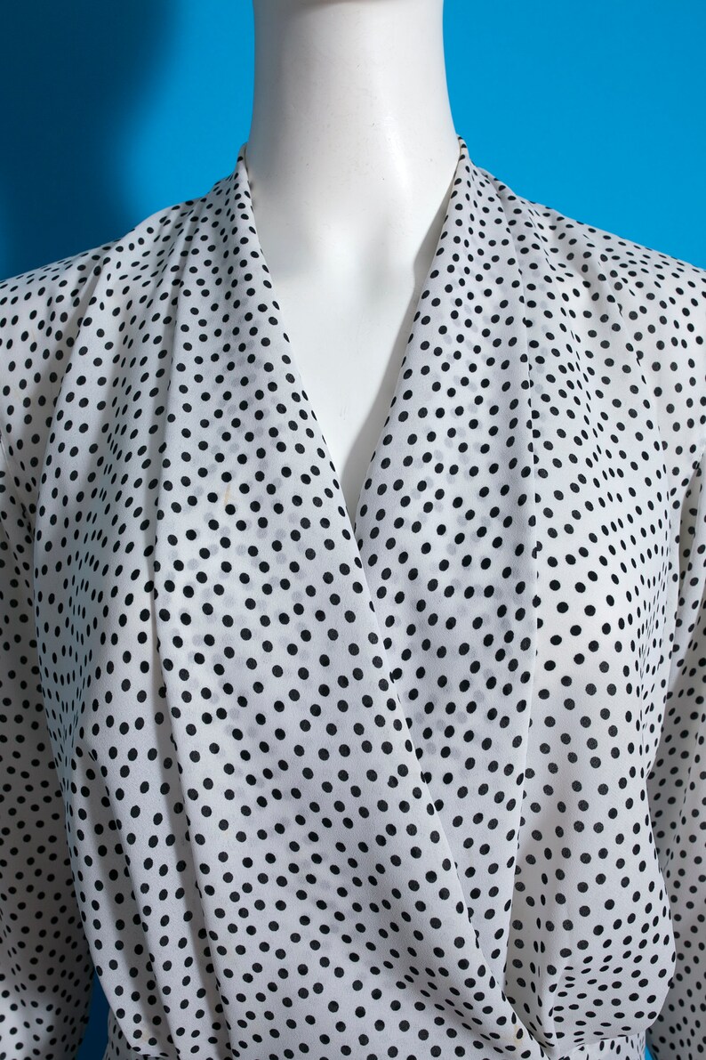 Cute Vintage 80s 90s White & Black Dots Blouse by Regina Porter image 3