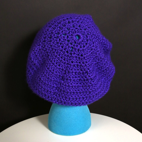 Lovely Vintage 70s 80s Purple Crochet Beret Tam H… - image 4