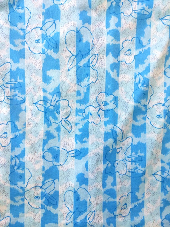 Vintage 70s 80s Pretty Blue Floral Stripe Print B… - image 9