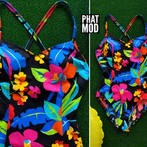 Maillot de bain une pièce amusant et confortable vintage des années 90 Y2K avec fleurs tropicales colorées