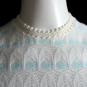 So Gorgeous Vintage 60s 70s White & Pastel Blue Woven Bargello Sleeveless Tunic Top image 4