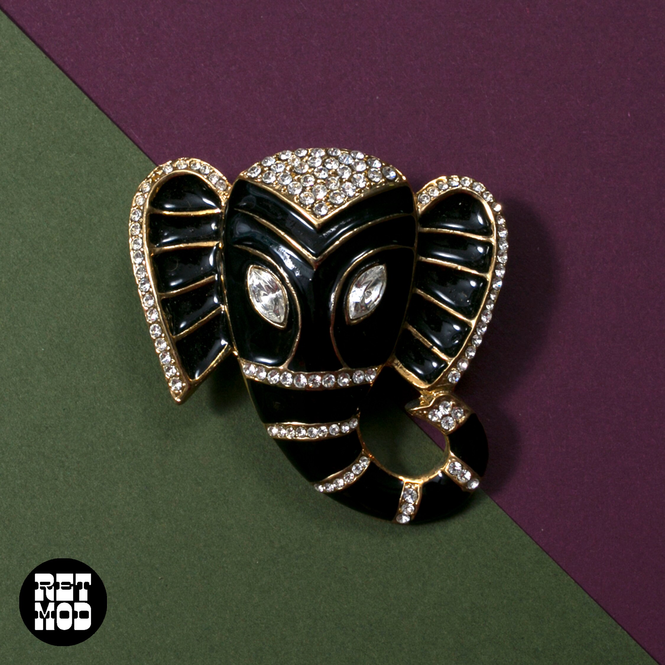 Grande Broche Éléphant Vintage Or Et Argent à Effet Diamant - Bijou Occasion