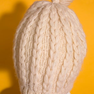 Cute Vintage 50s 60s Cream Cable Knit Wool Winter Hat with Pompom image 6
