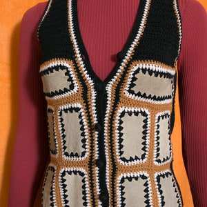 Boho Vintage 70s Black Tan Brown Suede Patchwork Vest image 2