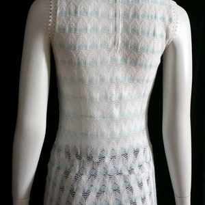 So Gorgeous Vintage 60s 70s White & Pastel Blue Woven Bargello Sleeveless Tunic Top image 8