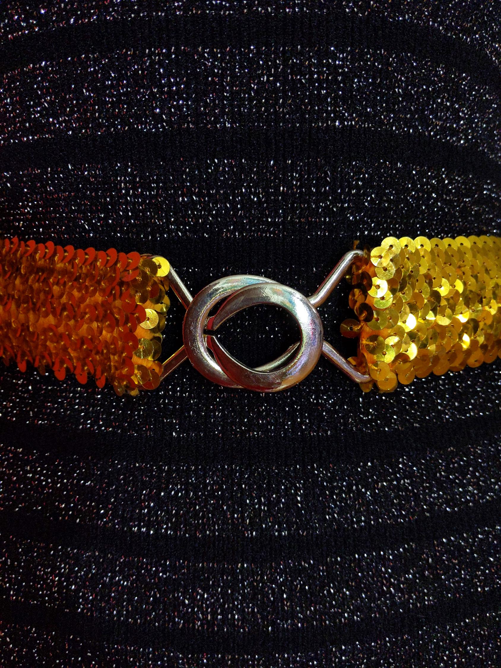 Vintage Gold Sequin Elastic Waist Belt with Multicolor Gems Elegant Sequin Belt Women main image 3
