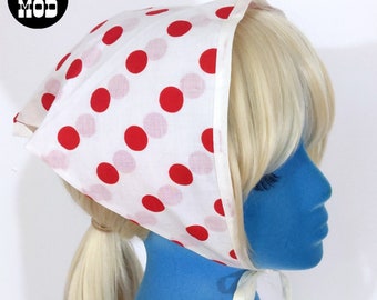 NWOT Cute Vintage 60s 70s Red White Polkadot Cotton Head Scarf