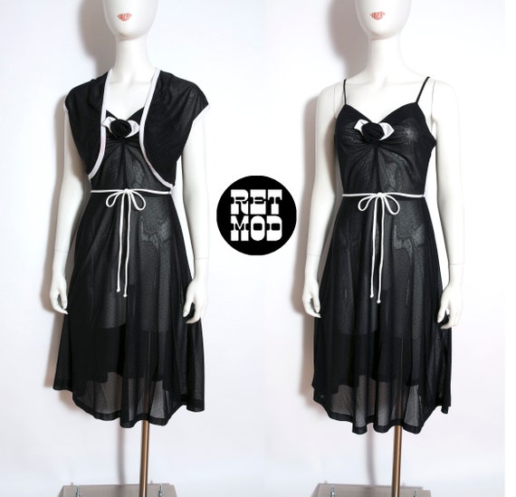 Lovely Vintage 70s 80s Black White Sun Dress with… - image 1