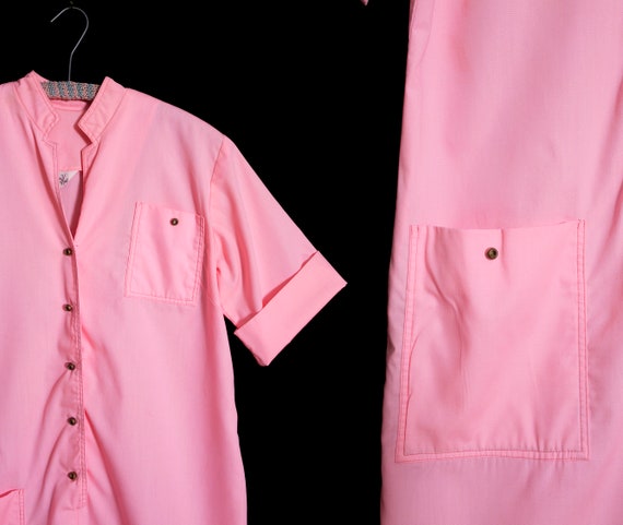 Comfy Chic Vintage 60s 70s Pastel Pink Shirt Dres… - image 3