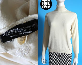 Elevated Vintage 70s Givenchy Off-White Knit Turtleneck Top