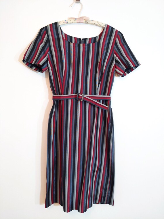 Classy Vintage 50s 60s Black Gray Red Stripe Taff… - image 6