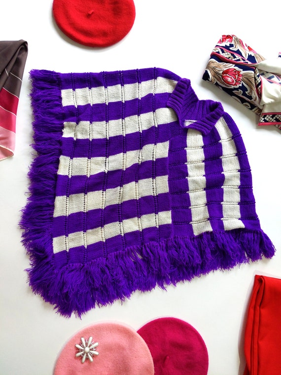 GORGEOUS Vintage 60s 70s Purple & White Stripe Kn… - image 8