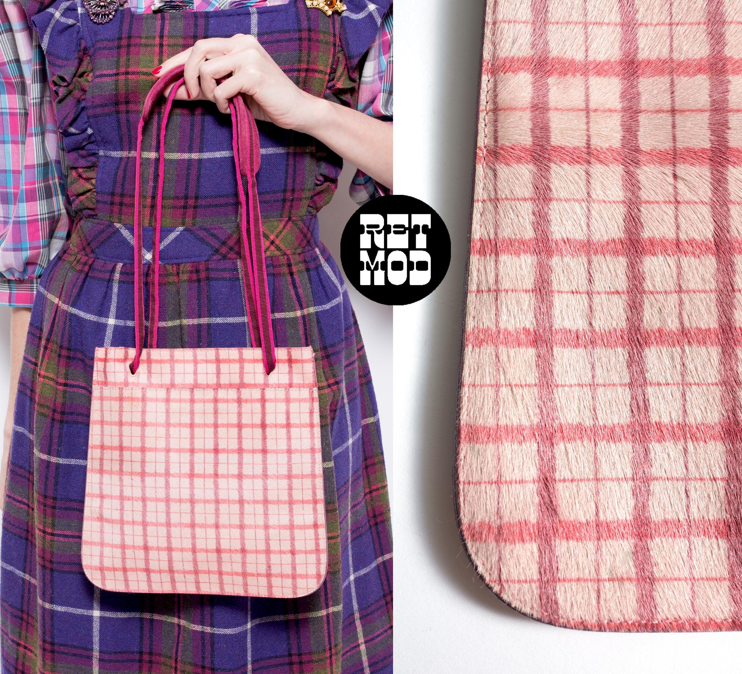 Vintage F/W 1999 Miumiu Pink Ponyhair Plaid Leather Shoulder Bag
