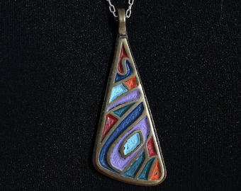 Interesting Vintage 1969 Psychedelic Shalom Pendant Necklace