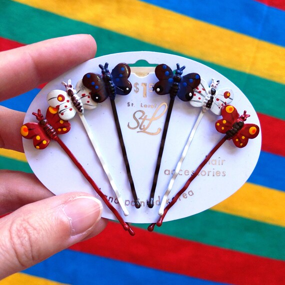 So Cute Vintage 80s Butterflies Bobby Pins Hair Barrettes - Etsy display picture 2