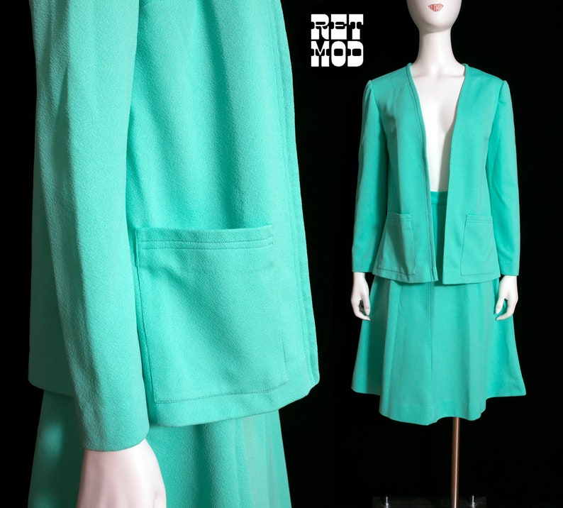 Fab Vintage 60s 70s Light Minty Shamrock Green Two-Piece Skirt Set image 1