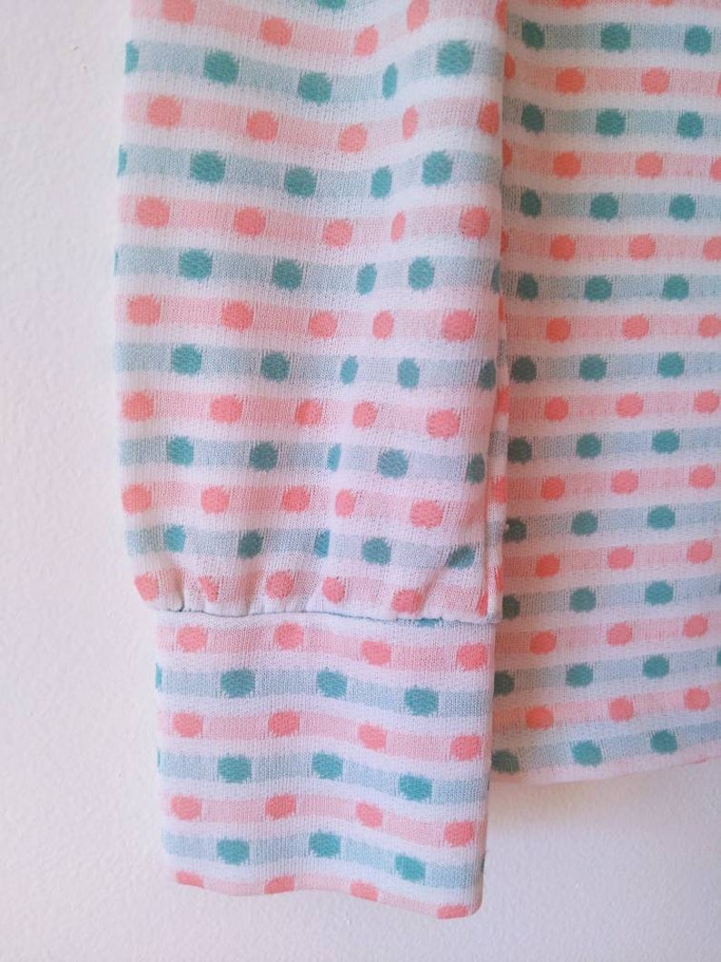 Cute Vintage 70s Long Sleeve Shirt with Pink and Mint Spots SIZE 12 image 7