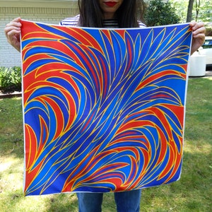 Psychedelic Vintage 60s 70s Blue & Red Abstract Patterned Square Scarf
