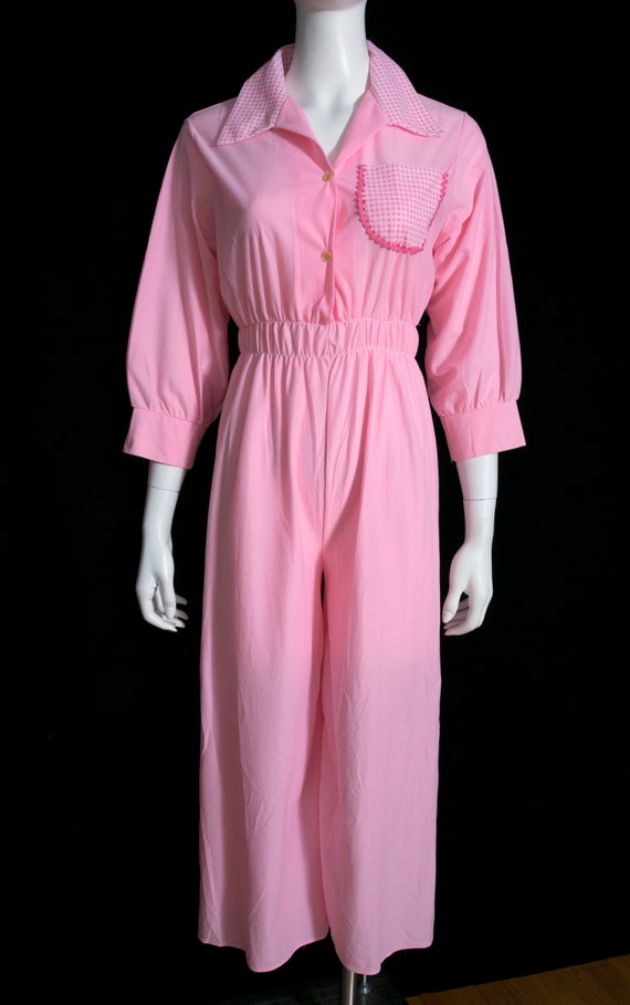 Sweet Vintage 60s 70s Pastel Pink Pajamas Jumpsui… - image 3