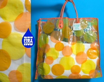 DEADSTOCK Fantastic Vintage 60s 70s Yellow Orange Circles Clear Vinyl Tote Bag