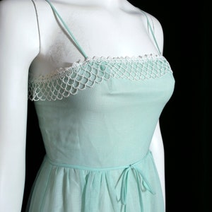 Lovely Vintage 70s Light Minty Green Cotton Maxi Dress with Pretty White Trim image 6
