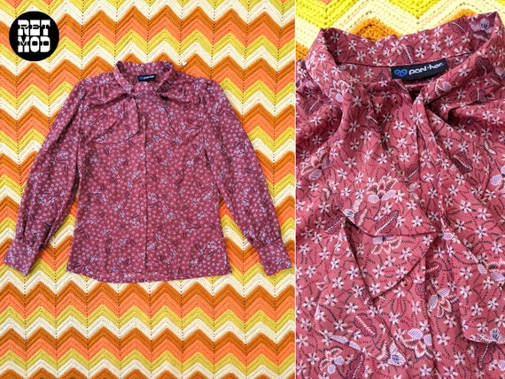 Lovely Vintage 70s 80s Dusty Pink Floral Long Slee