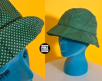 Cute Vintage 70s 80s Green & White Small Polka Dot All-Weather Hat