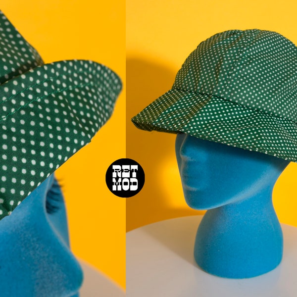 Cute Vintage 70s 80s Green & White Small Polka Dot All-Weather Hat