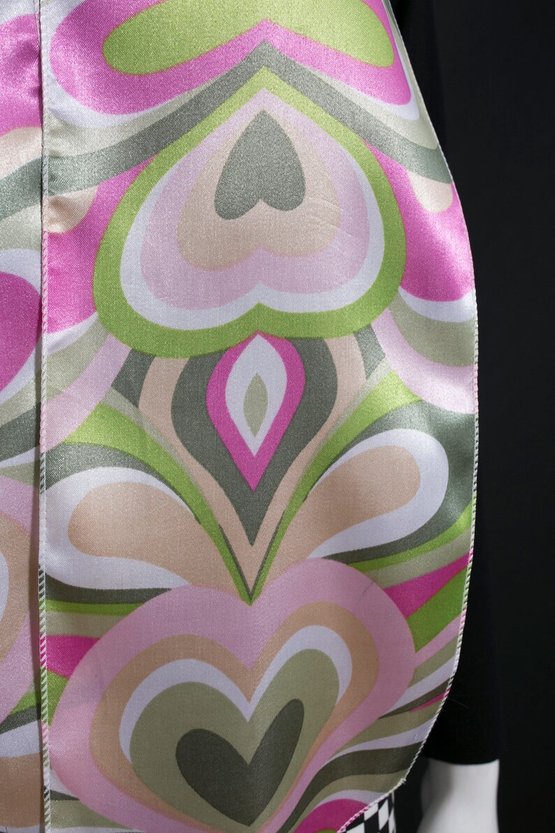 Shiny Satin Pastel Pink Green Hearts Retro Style Long Scarf image 6