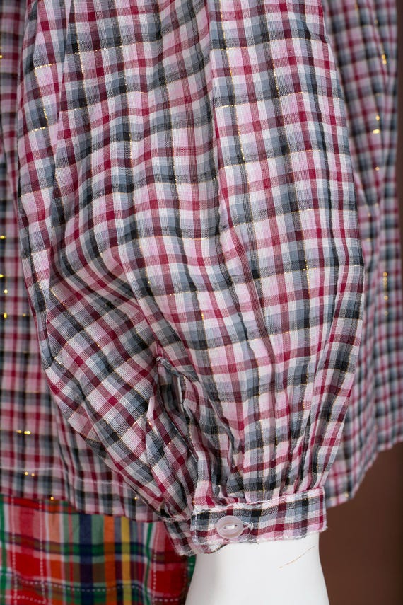 Billowy Boho Vintage 70s 80s Maroon & Gray Plaid … - image 5