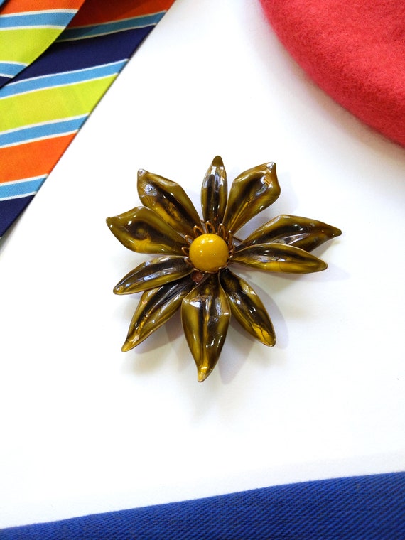 FABULOUS Large Vintage 60s 70s Olive Green Flower… - image 4