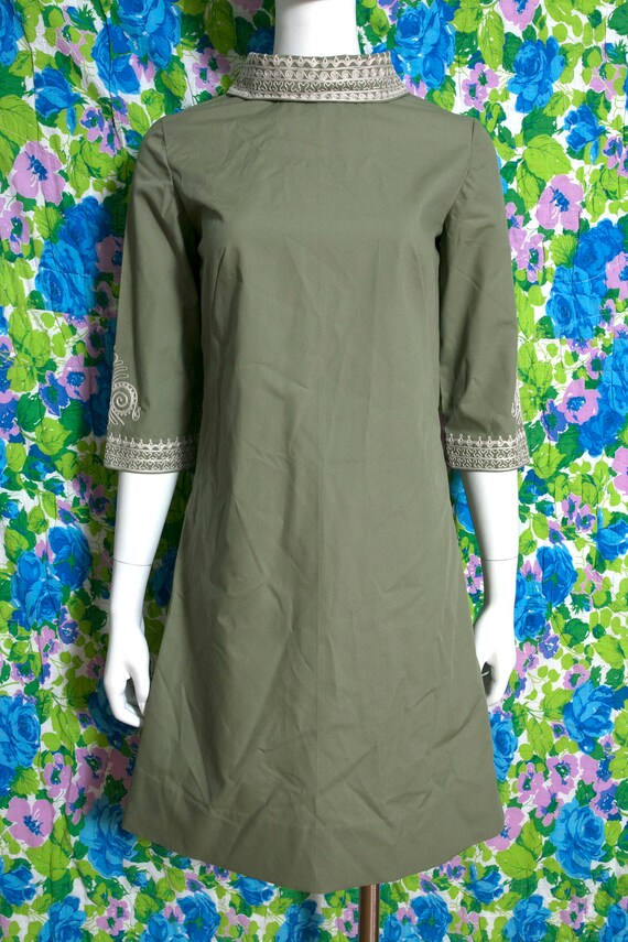 Just Beautiful Vintage 60s Olive Green Cotton Shi… - image 2