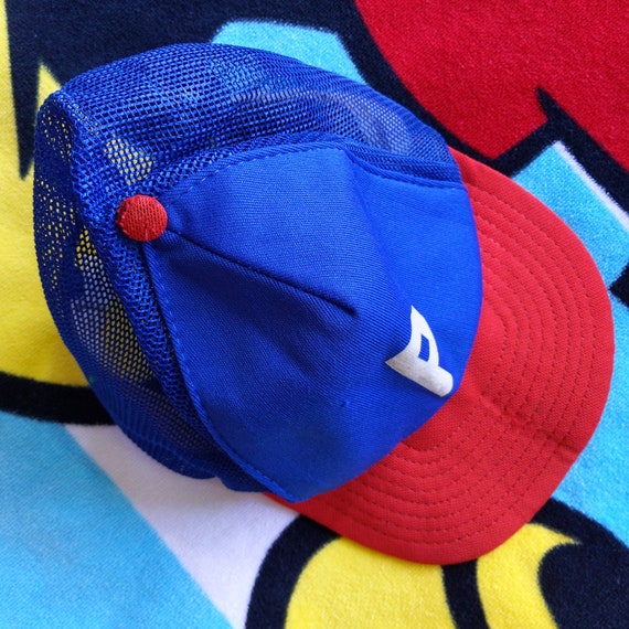 Vintage 60s 70s Blue Red Color Block Baseball Hat… - image 3