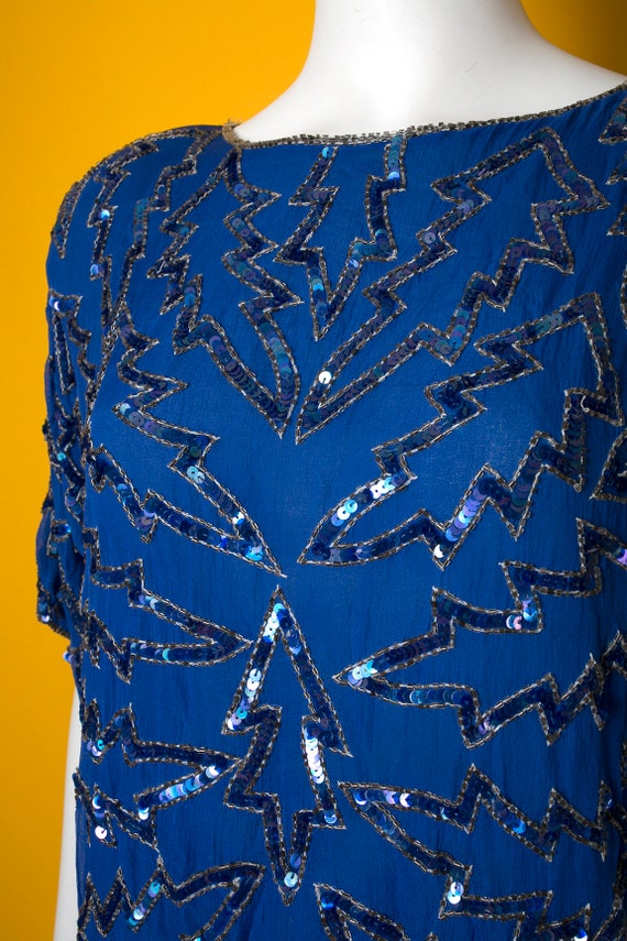 Cool Vintage 80s 90s Blue Geometric Pattern Sequi… - image 3