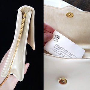 DEADSTOCK Fabulous Vintage Off-White/Khaki-Colored Patent Leather Shoulder Purse with Giant Rhinestone Strawberry image 8