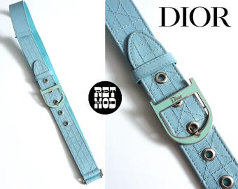 Iconic Christian Dior Vintage Y2K Light Blue Leather Statement Belt with Dior Emblem Buckle
