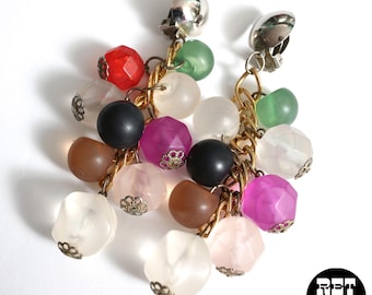 Fabulous Chunky Vintage 70s 80s Frosted Lucite Beaded Dangle Statement Clip-On Earrings