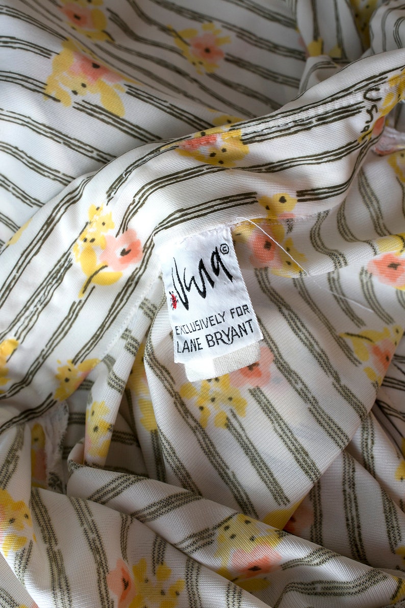 PLUS SIZE Vintage 70s Vera Neumann Floral Stripe Button Down Blouse Shirt