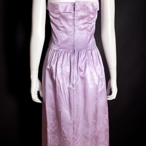 Lovely Vintage 90s Light Purple Shiny Floral Strapless Party Dress image 8