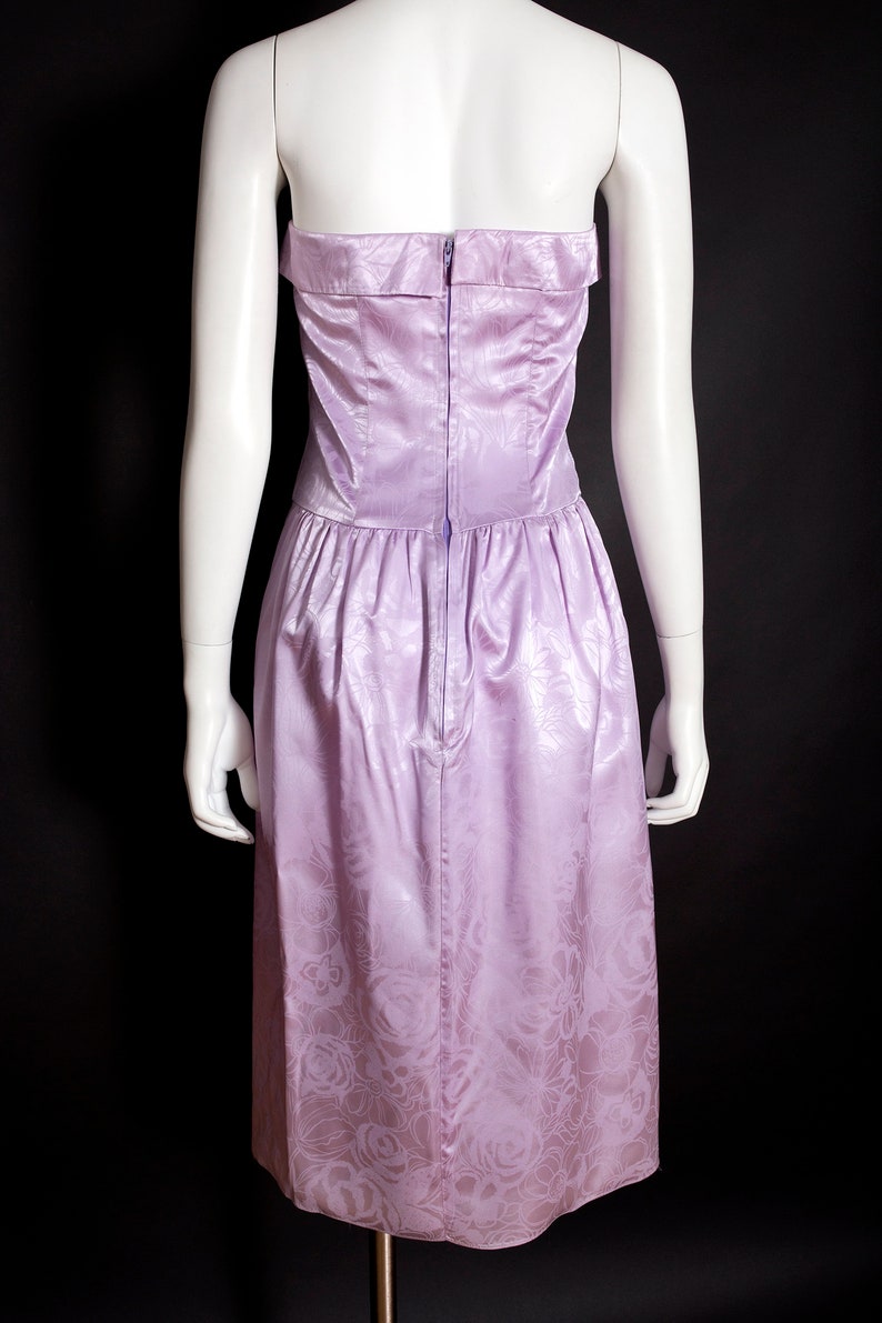 Lovely Vintage 90s Light Purple Shiny Floral Strapless Party Dress image 8