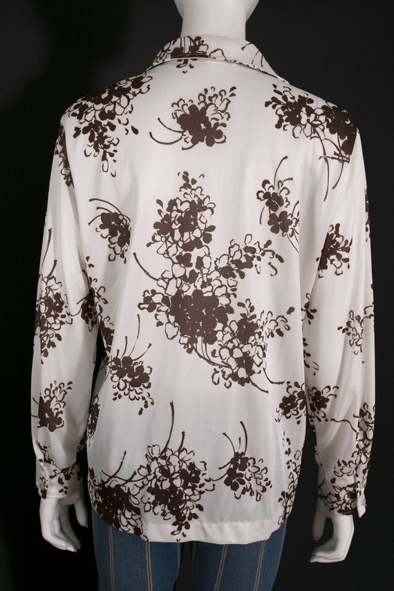 Lovely Vintage 60s 70s White Brown Floral Long Sl… - image 8