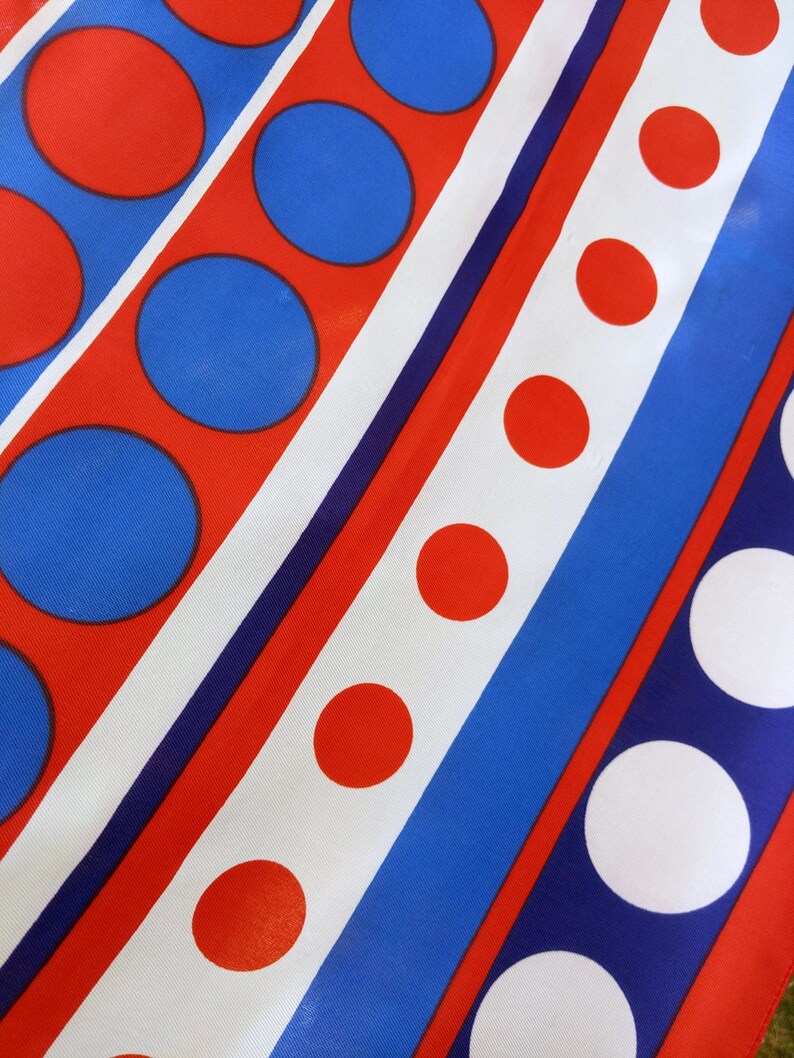 Large Vera Neumann Beauty Vintage 60s 70s Red White Blue Bold Polka Dot Long Scarf image 5