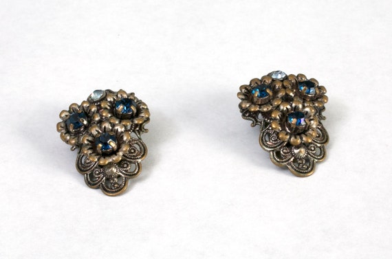 Lovely Vintage 50s 60s 70s Silver & Blue Rhinesto… - image 4