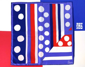 WHOA Vintage 60s 70s Red White Blue Geometric Square Scarf by Vera Neumann