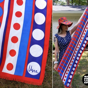 Large Vera Neumann Beauty Vintage 60s 70s Red White Blue Bold Polka Dot Long Scarf image 1