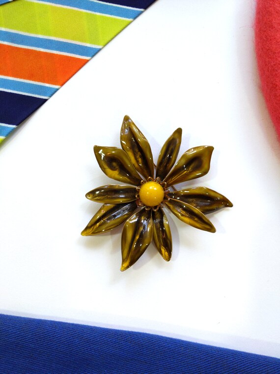 FABULOUS Large Vintage 60s 70s Olive Green Flower… - image 5