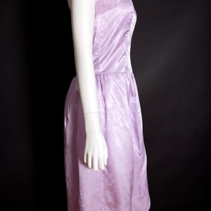 Lovely Vintage 90s Light Purple Shiny Floral Strapless Party Dress image 7