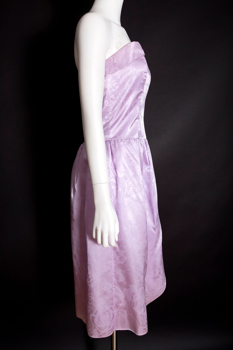 Lovely Vintage 90s Light Purple Shiny Floral Strapless Party Dress image 7