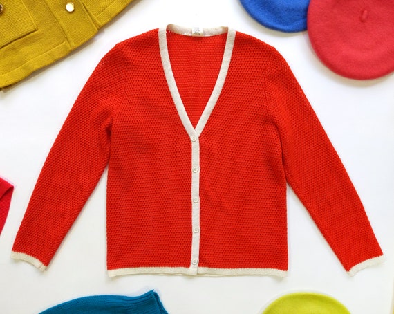 Unique Vintage 60s 70s Orange Netted Cardigan Swe… - image 3